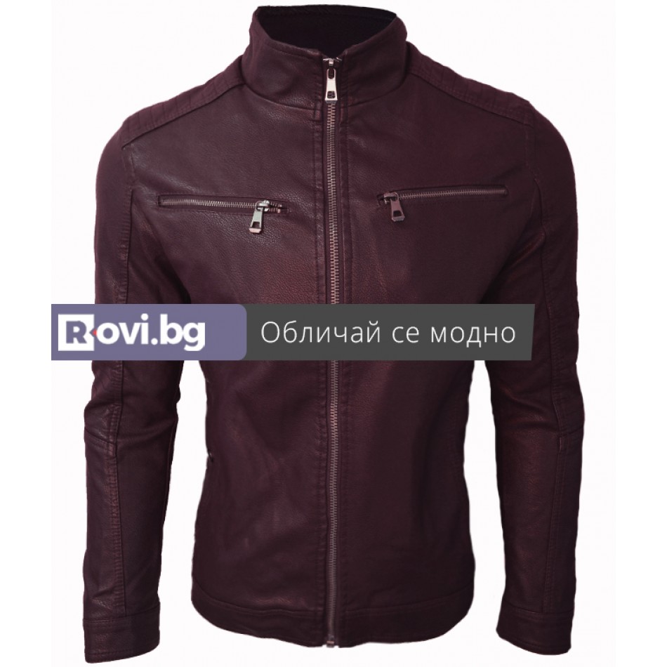 Мъжко кожено яке "Матю" вишна Мъжко кожено яке "Матю" вишна